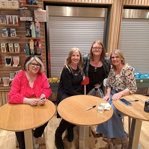 Image of Kerry-Ann McDade (A Bookish Redhead) and Paige Toon, Catherine Isaac and Milly Johnson for blog post Book Blogoversary